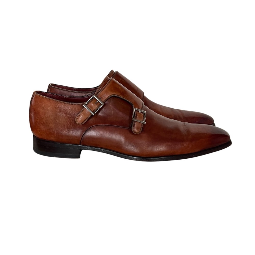 Magnanni Mens Double Monk Strap Leather Loafers Cognac Brown Made in Spain 10 M - Picture 2 of 8